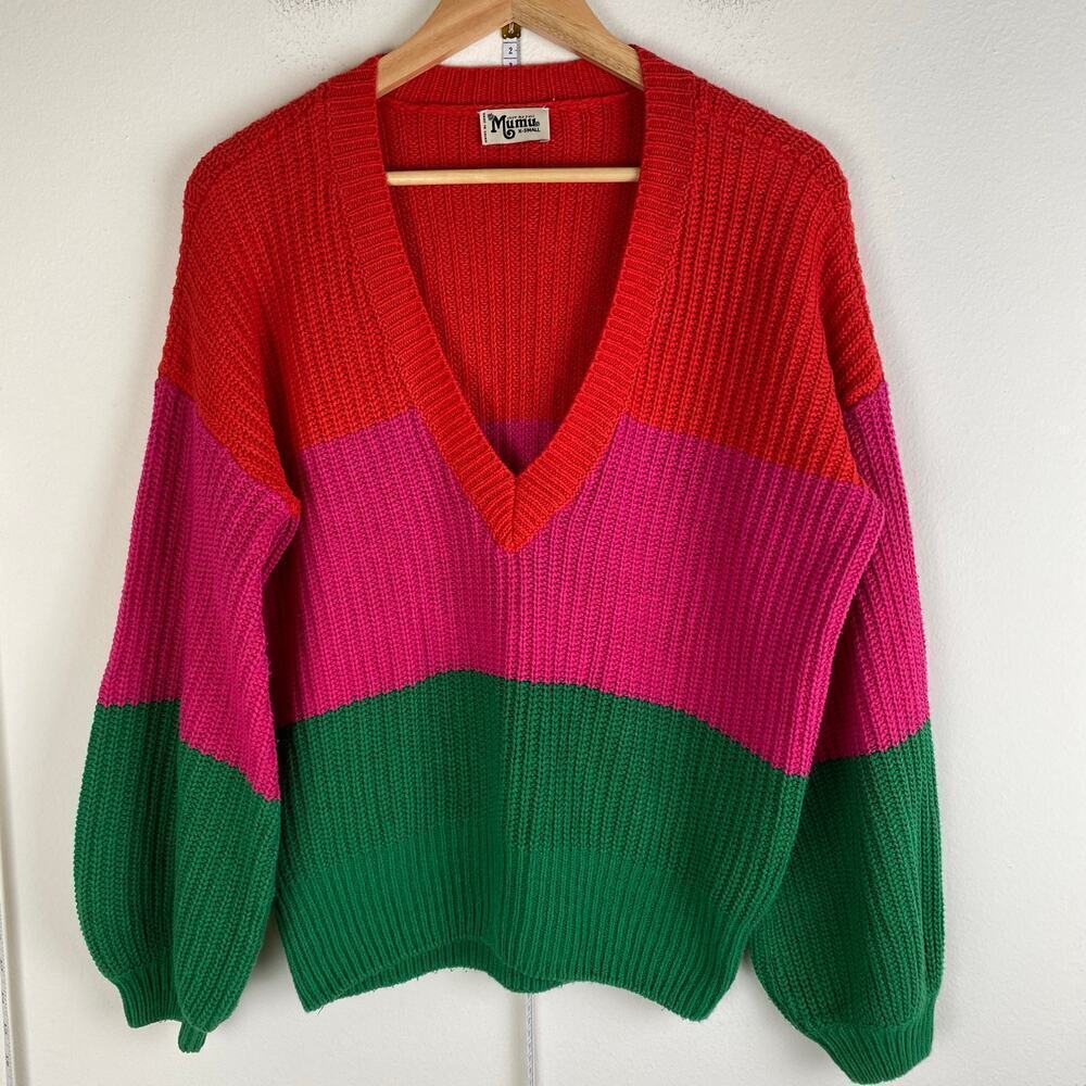 Show Me Your Mumu Mina Feliz Stripe Oversized V Neck Sweater XS - Picture 10 of 16